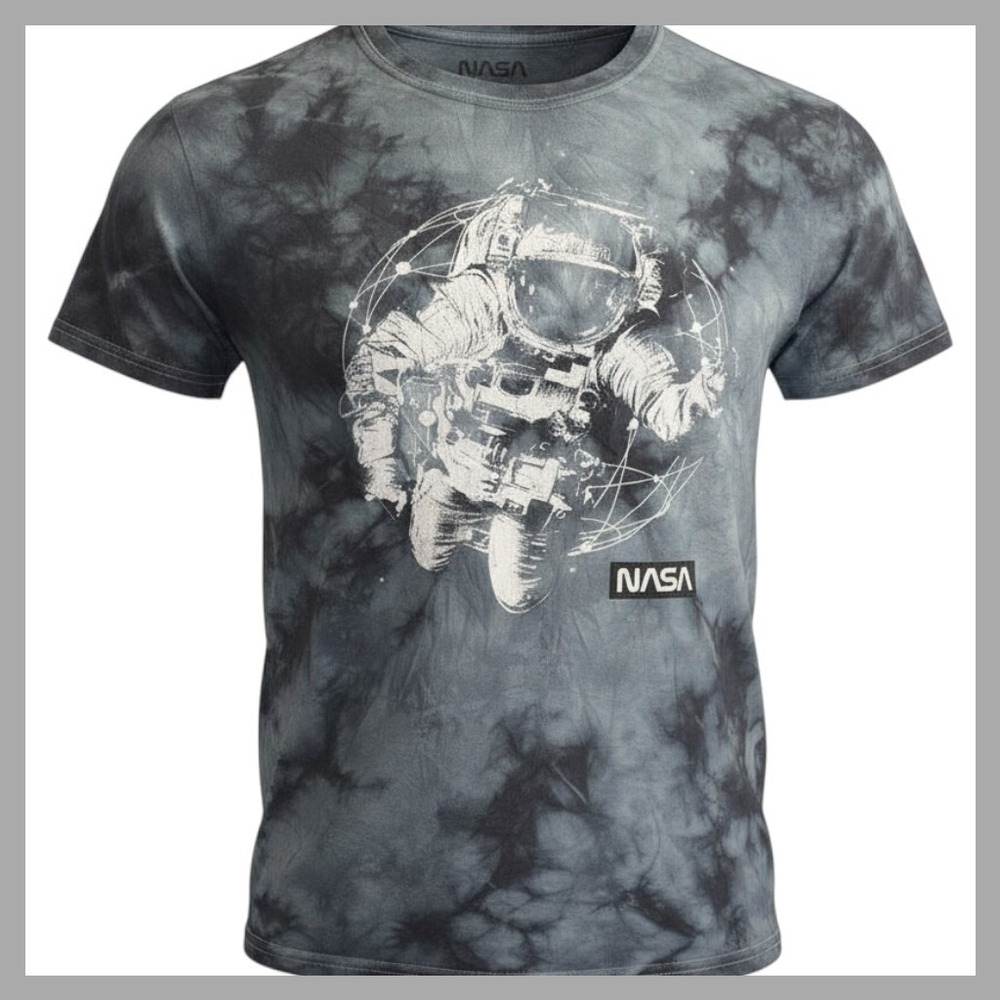 NASA Astronaut Graphic Tie Dye T-Shirt Grey Charcoal Mens Large L/G